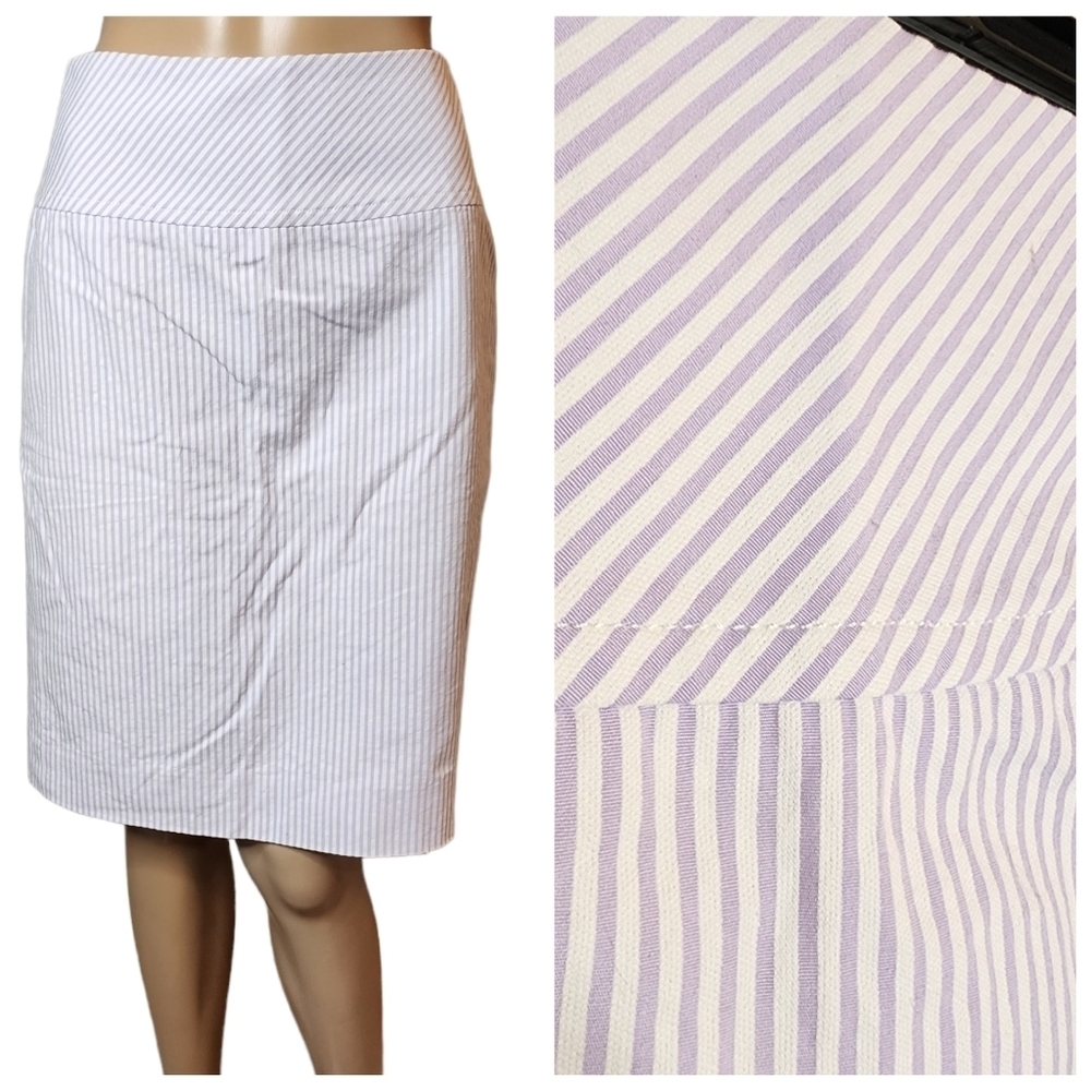 NWT J. Crew Purple white stripe pencil skirt. Women's size 4P.